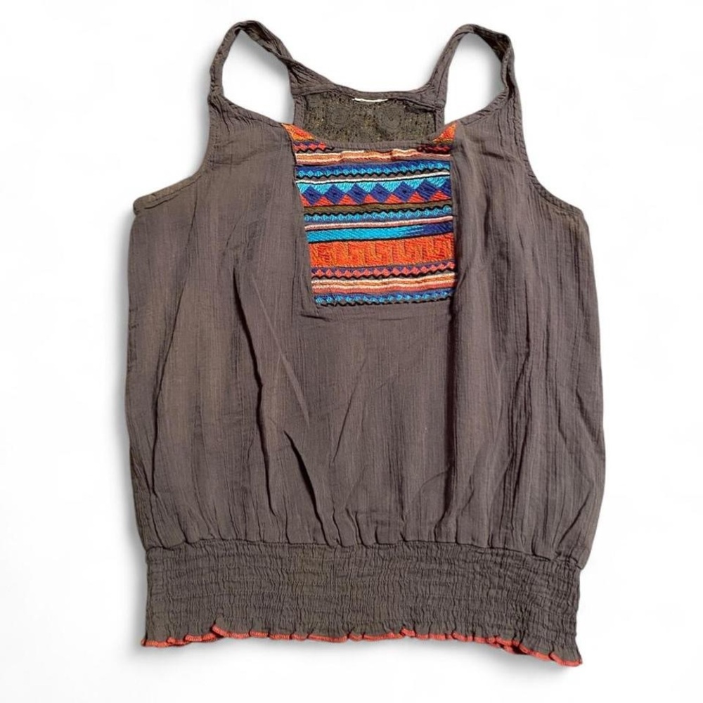 Mossimo Embroidered Gray tank Top With Lace Back